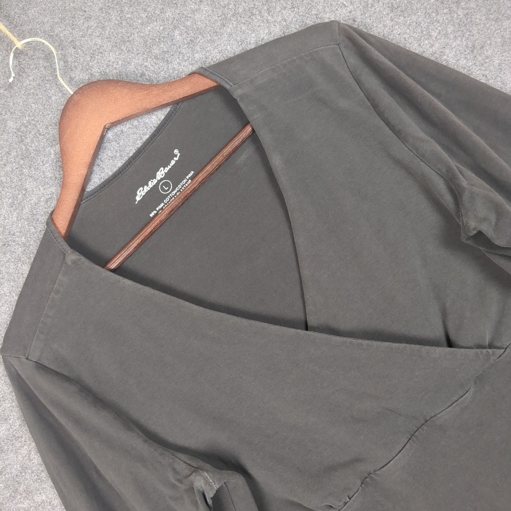 Eddie Bauer Womens Large Gray Pima Cotton Spandex Surplice Wrap Long Sleeve Top